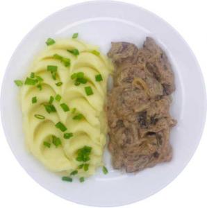 Печень по-строгановски с картофельным пюре